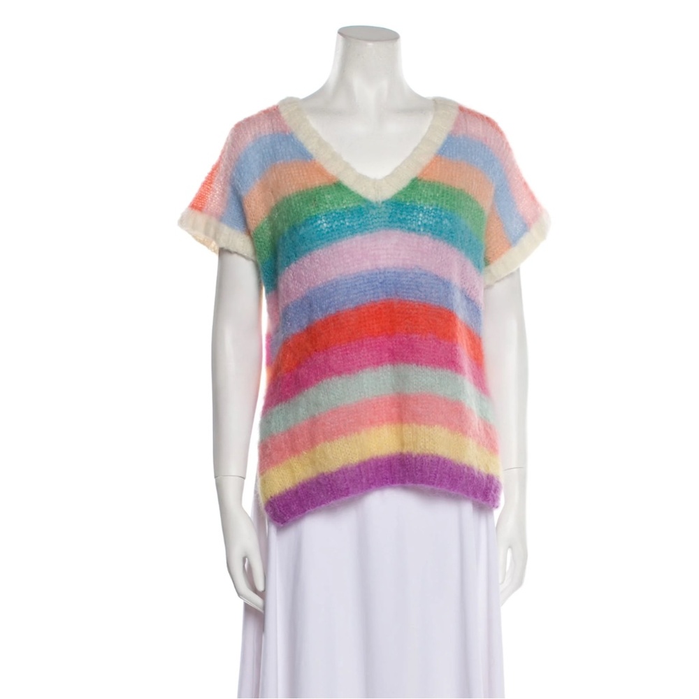 Rose Carmine Mohair Blend Rainbow Hand Knit Sweater Vest S/M Pastel Fairy Luxury